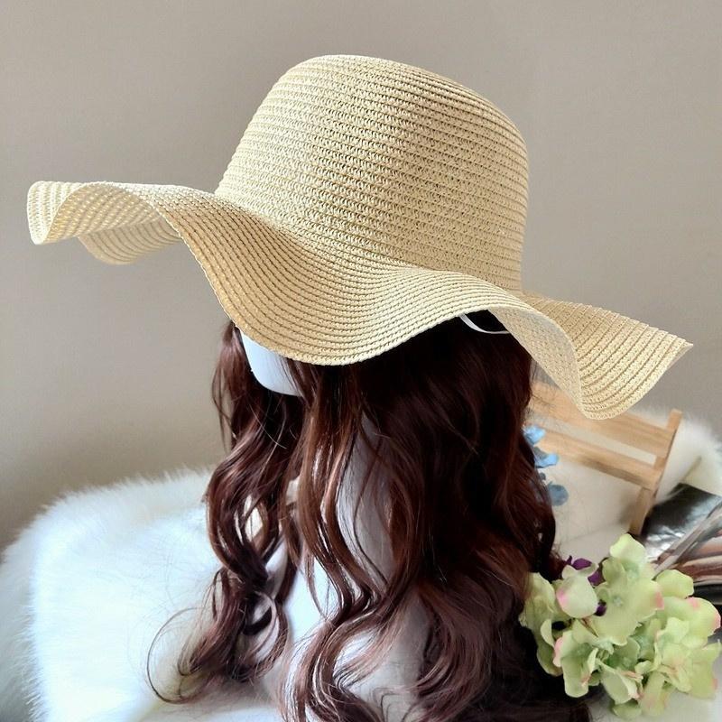 Women Summer Beach Straw Hat Korean Seaside Brim Sunblock Sunshade Holiday  Big Cool Bow Hat