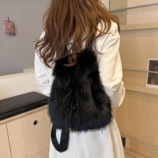 Fuzzy Backpack Faux Fur Fluffy Daypack Drawstring Closure Casual Furry Backpack