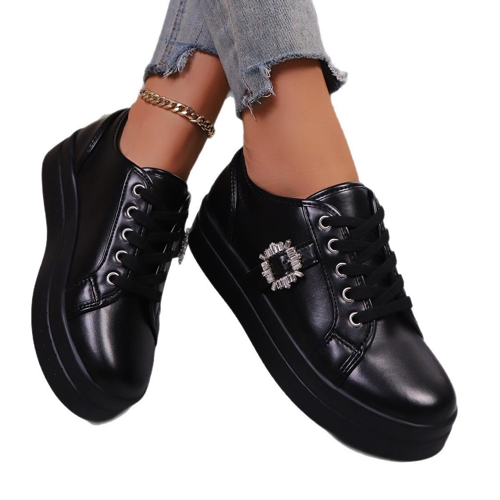 2025 autumn new leather sports shoes women's shoes casual soft sole round head shoes foreign trade walking shoes