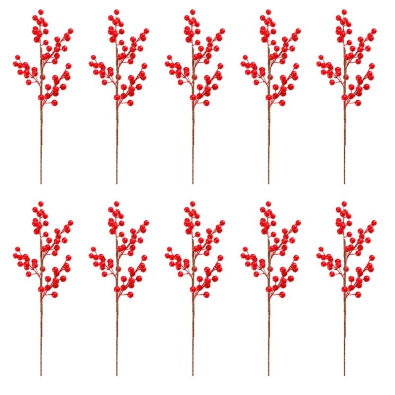 10Pcs Artificial Berries Branch Foam Decorative Berries Stems red Berries Plant for New Year Christmas Decoration 202 1