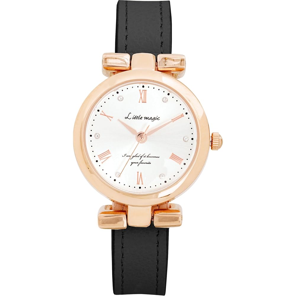Little Magic Women s Lightweight Waterproof Watch Black PG Pink Gold Genuine Leather Strap Antique Color Japanese Quartz