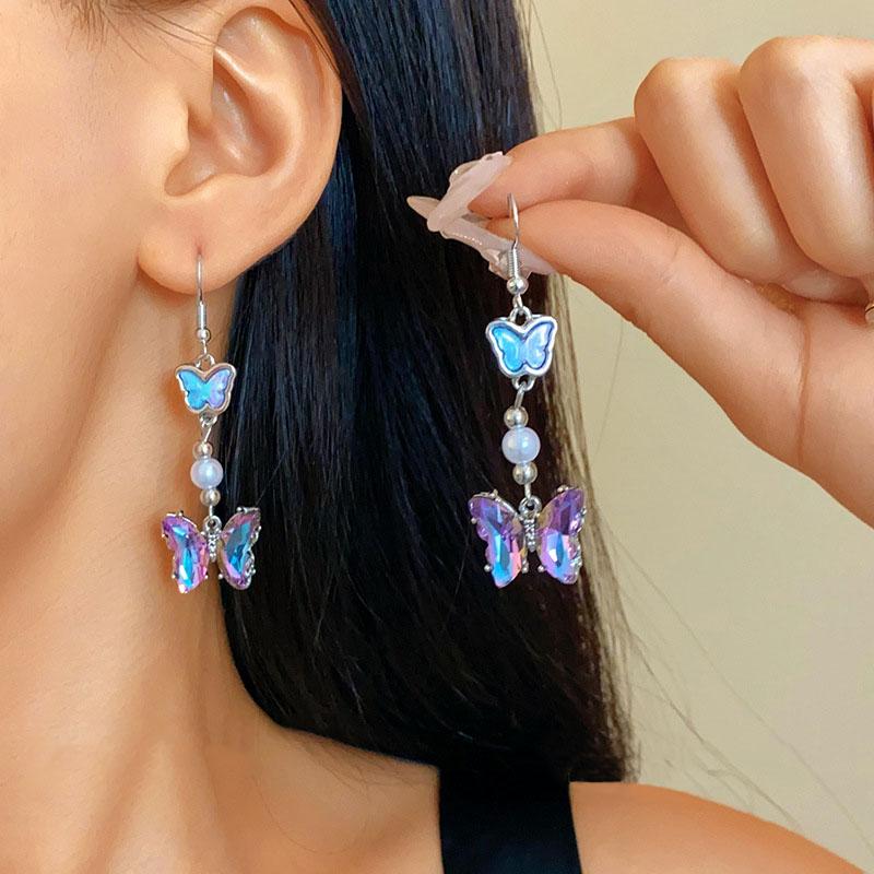 

Новые фиолетовые хрустальные серьги-бабочки простые темпераментные длинные серьги-бабочки подарок на девичник