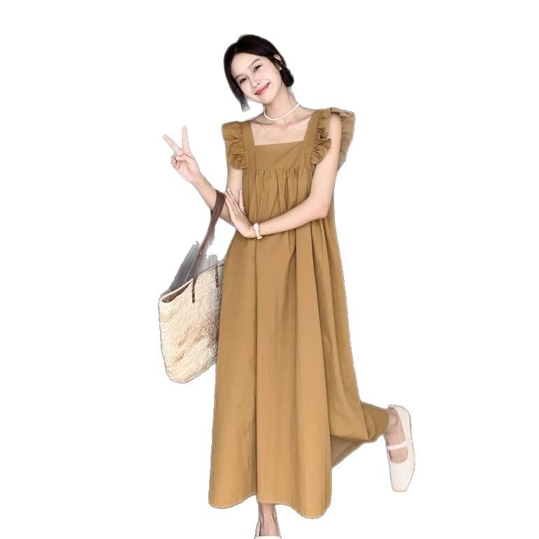Sweet age-reducing backless strap bow flying sleeve dress summer new meat-covering and thin a-word long skirt