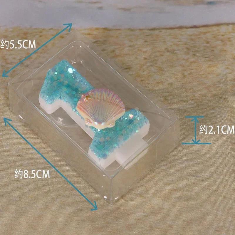 Ocean Mermaid Cake Number Candles 0-9 Blue Cake Topper with Sequins Girls Birthday Party Cake Decoration Supplies Boy Shell Gift