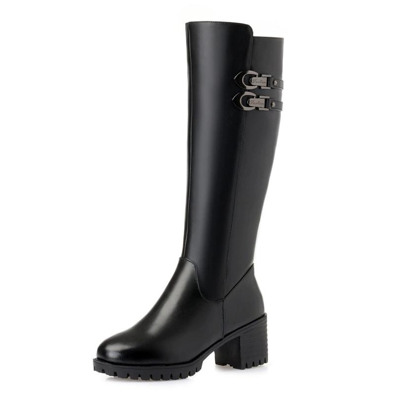 Women Genuine Leather  Winter Wool High Heel High Boots  Big Size Warm Snow Boots Women