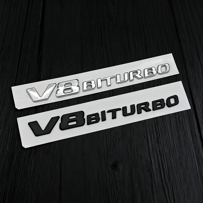 3d ABS Chrome Black Letters V8 BITURBO Logo Emblem Car Fender Side Stickers Badge For C63 E63 S63 GLC63 GLE63 G63 Accessories
