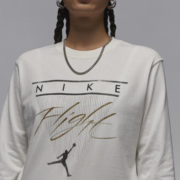 Jordan Alphabet Print Loose Casual Long Sleeve T-Shirt Women Tops White FD7206-133