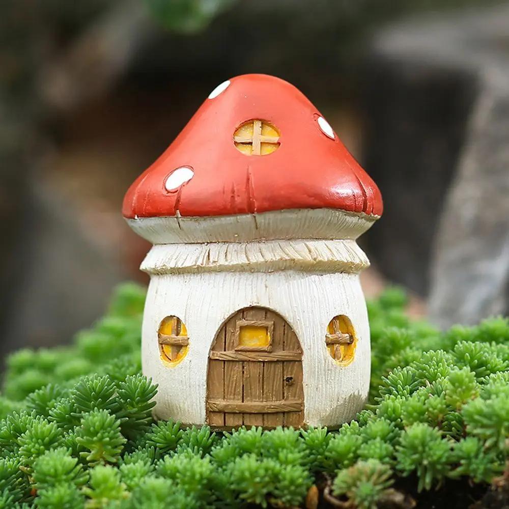 

Creative Mini Resin Garden Mushroom Figurines Flower Pinecone House Flower Bonsai Decoration Micro Landscape Ornaments