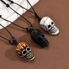 Gothic Bone Skeleton Head Skull Pendant Necklace Adjustable Wax Cord for Men Women Halloween Gift Hip Hop Party Jewelry