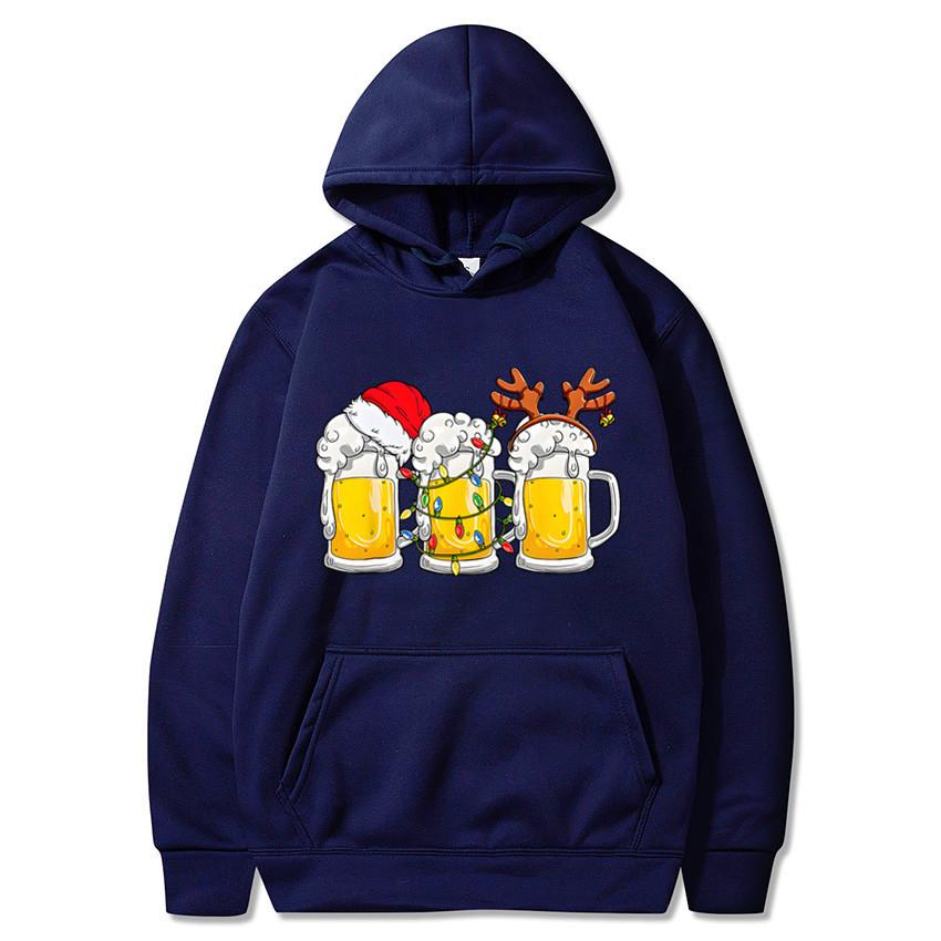 Weihnachts-Bierkrug-Print Hoodie Winter Lässig Fleece Locker Langarm Pullover Kapuzensweatshirt für Damen Herren