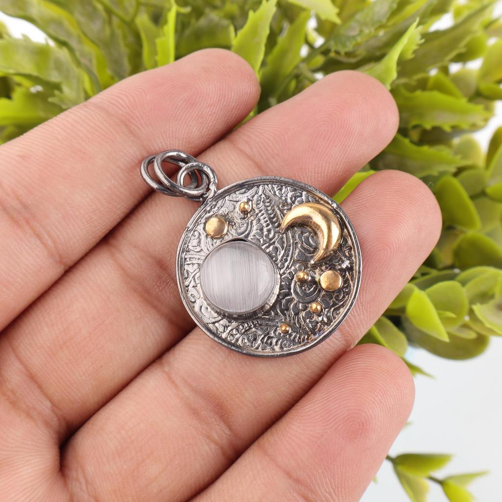 Selenite Gemstone Handmade Pendant, 925 Sterling Silver Jewelry, Silver Chain Pendant Necklace Dainty Jewelry For Thanksgiving