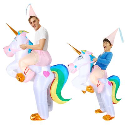 Adult Kids Colorful Unicorn Inflatable Costume Carnival Halloween Funny Cute Performance Dress For Child Fancy Suits