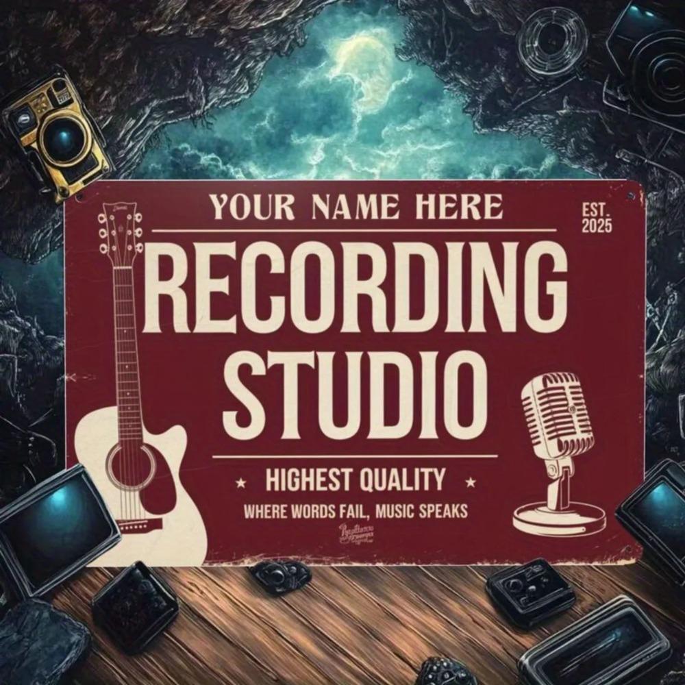 Personalized Vintage Music Studio Metal Sign Guitar Microphone Aluminum Wall Decor