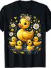 Unisex T-shirt Cute Cartoon Style, Men's And Women's T-Shirt, Yellow Duck Family with Flowers And Ducklings In Wate