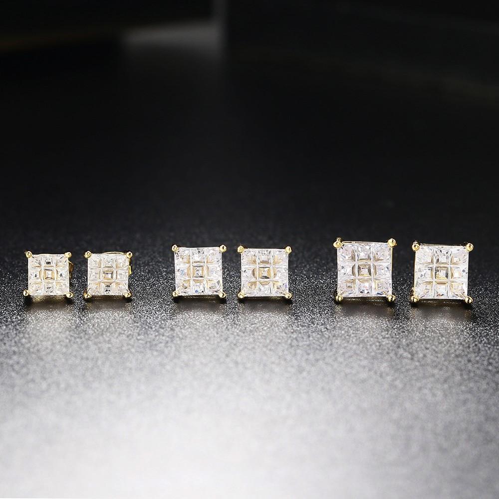 Hippie Sparkling Square Zirconia Earrings For Women Punk Gold Color Plated Charm Earings Gift Hiphop Jewelry Accessories OHE108