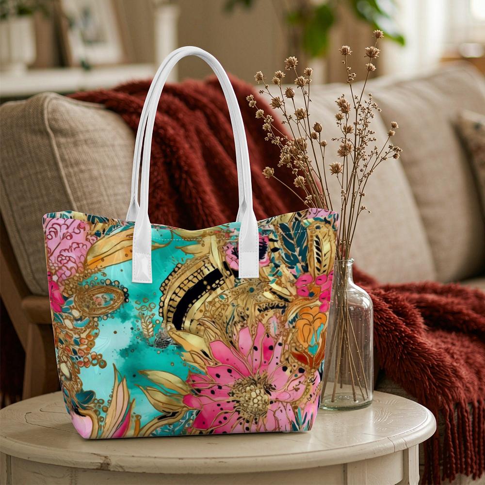 Bohemian Floral Printed Casual Tote Bag Stylish Daily Use Shoulder Bag for Women Shopping Travel Handbag