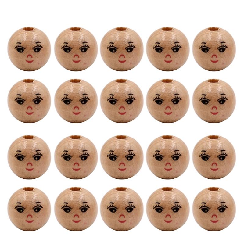 

20pcs 14/18/22mm Smiling Round Ball Wood Beads Natural Color Wooden Spacer Beads For Jewelry Making Handmade Diy Bracelet