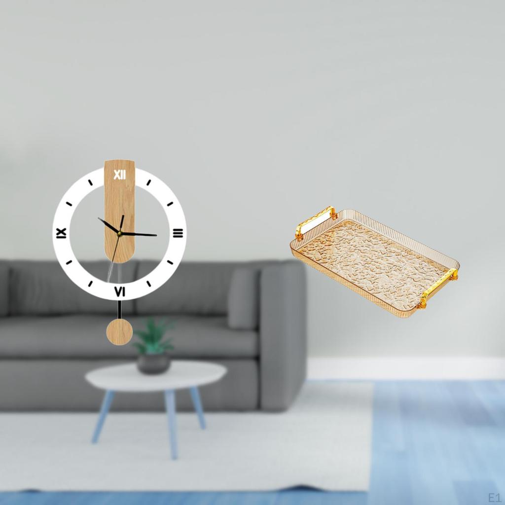 Acrylic Roman Numeral Wall Clock Ornament with And Multi Purpose Dessert Plate Coffee Table Tray for