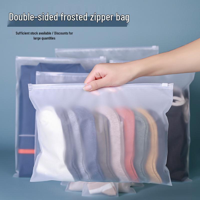 

Thickened Frosted PE Zipper Bag for Clothes - Transparent Self-Sealing Storage for Underwear and Socks 10x15cm