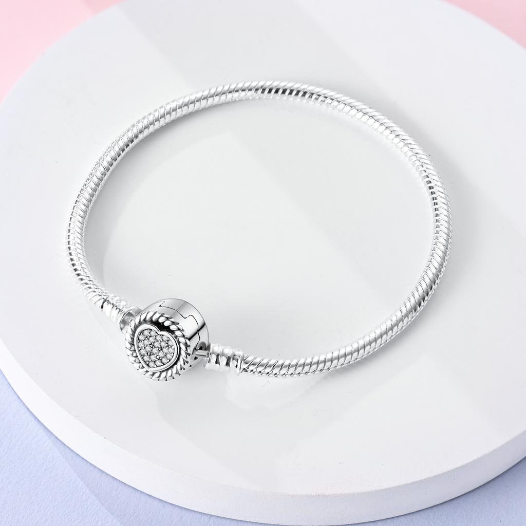 Charm Bracelet 925 Silver Heart Shape Holy Mother Snake Chain Clasp Bracelet Fit Original Bead DIY Fashion Jewelry