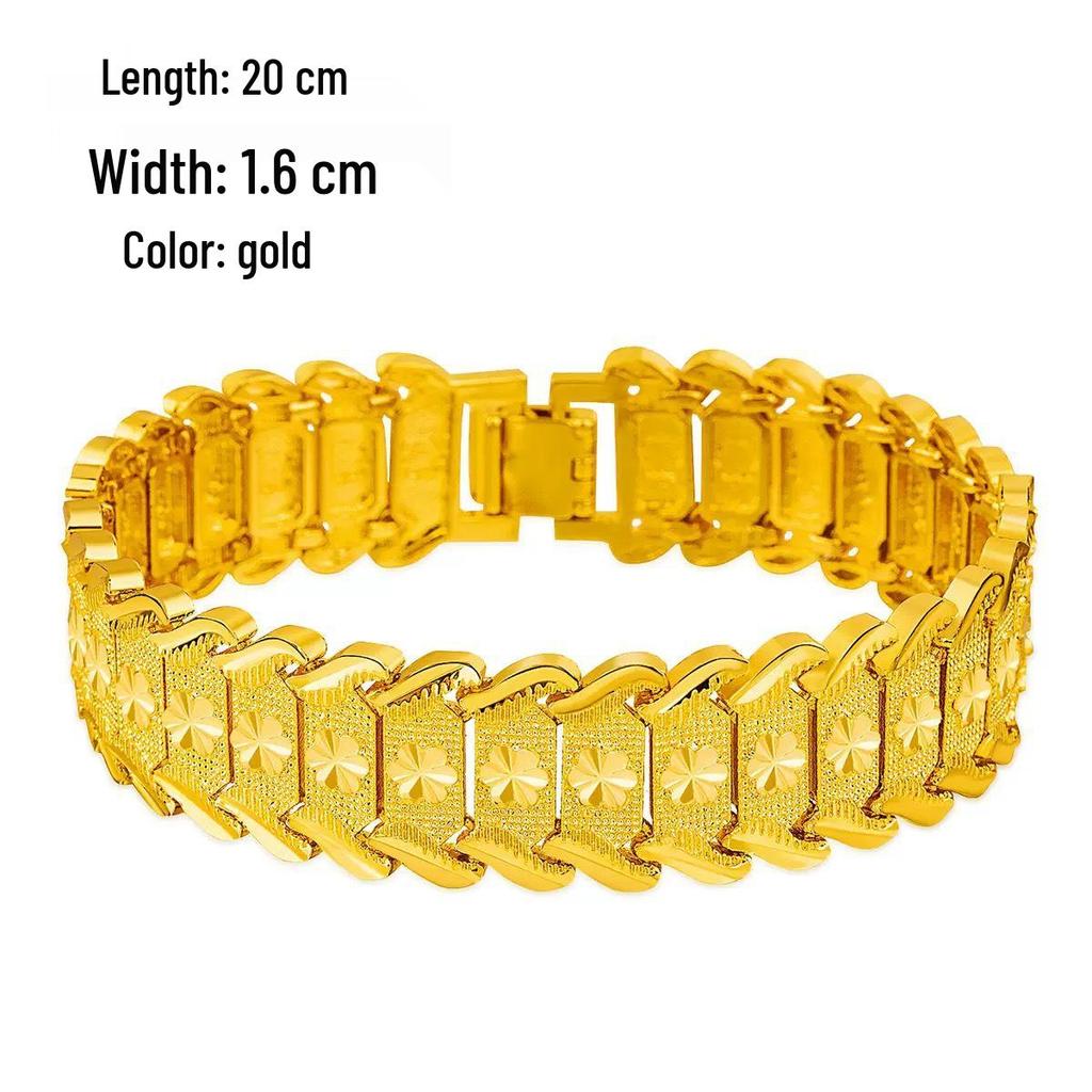 Men's 24K Gold-Plated Engraved Bracelet Watch Chain
