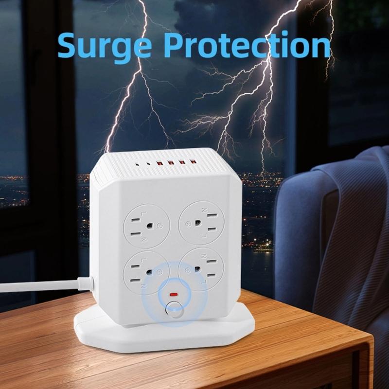 Multiple Device Charging Station Vertical Design 8 Outlets Small Power Tower Plastic Texture for Desks and Travel
