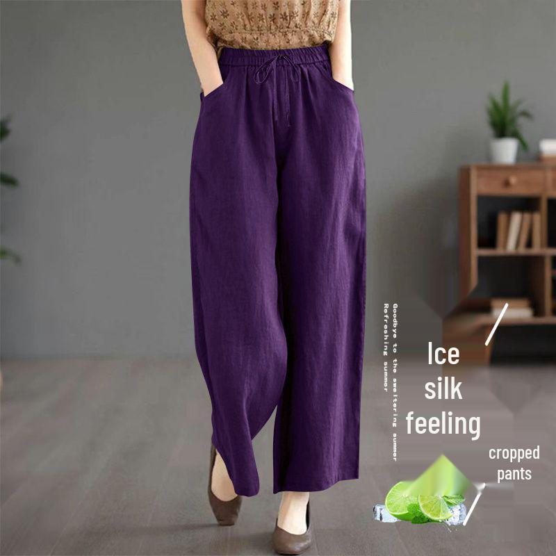 

Women s High-Waist Elastic Pants - Lightweight, Loose & Versatile for Spring/Summer L (100-120 Jin)
