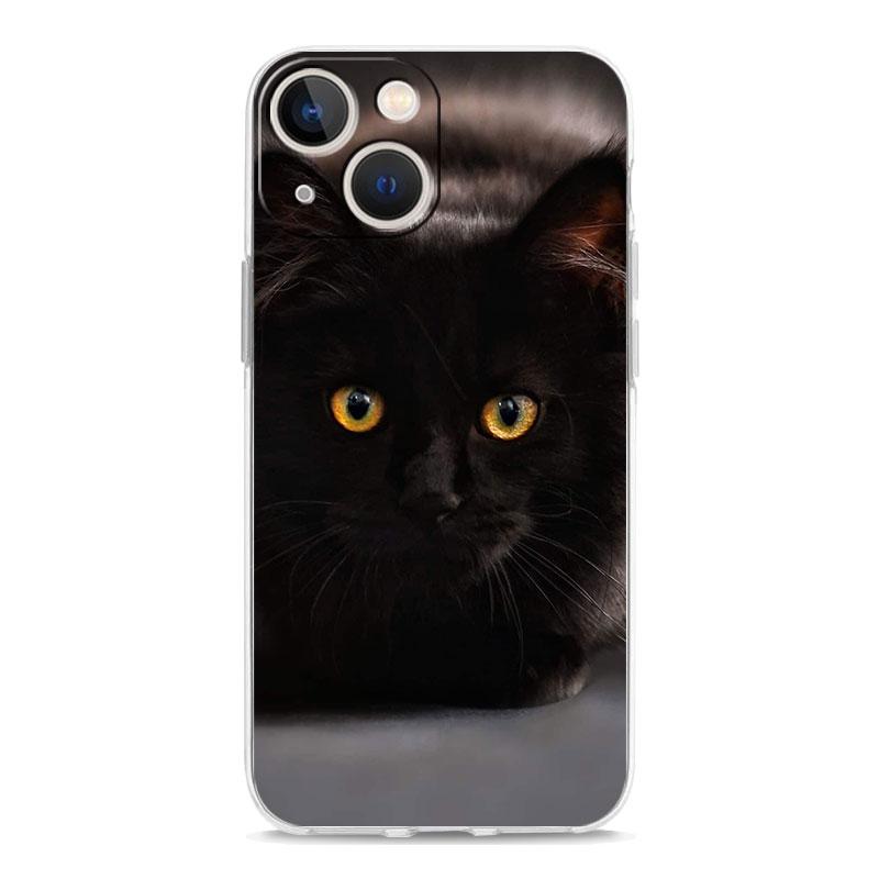 Phone Case For iPhone 16 15 14 13 12 11 Pro Max XS X XR 7 8 Plus Soft Shockproof TPU Clear Cover Black Cat