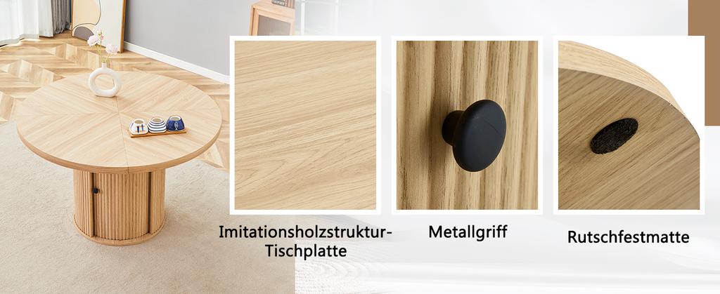 Tavolo da Pranzo Rotondo con Contenitore, Effetto Legno, 115 cm, Base a Pedistallo con Armadietto, Tavolo da Pranzo per 4–6 Persone, Moderno Scandinavo