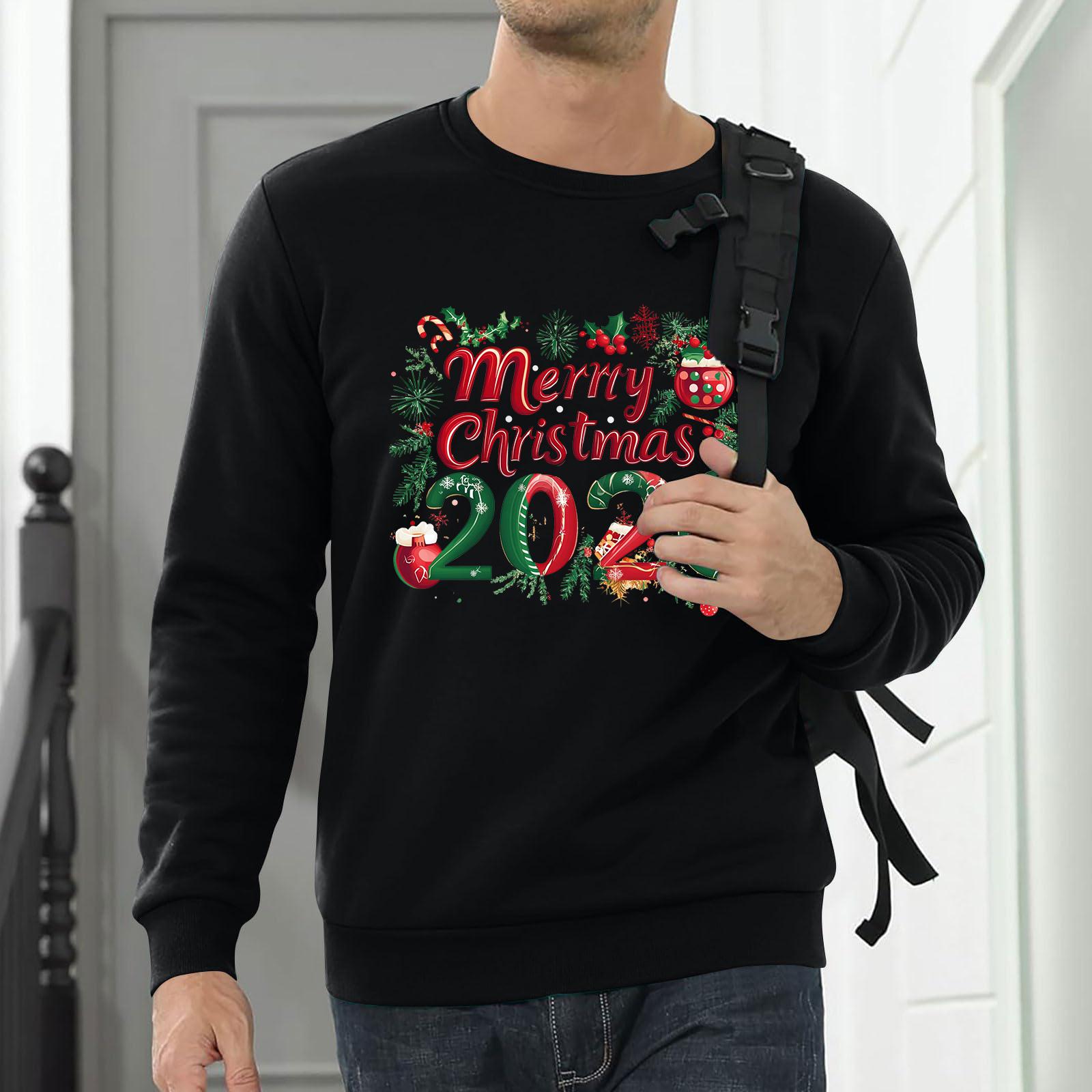 

Men Sweatshirt Christmas Shirt Long Sleeve Funny Holdiay Crewneck Xmas Tops L чёрный