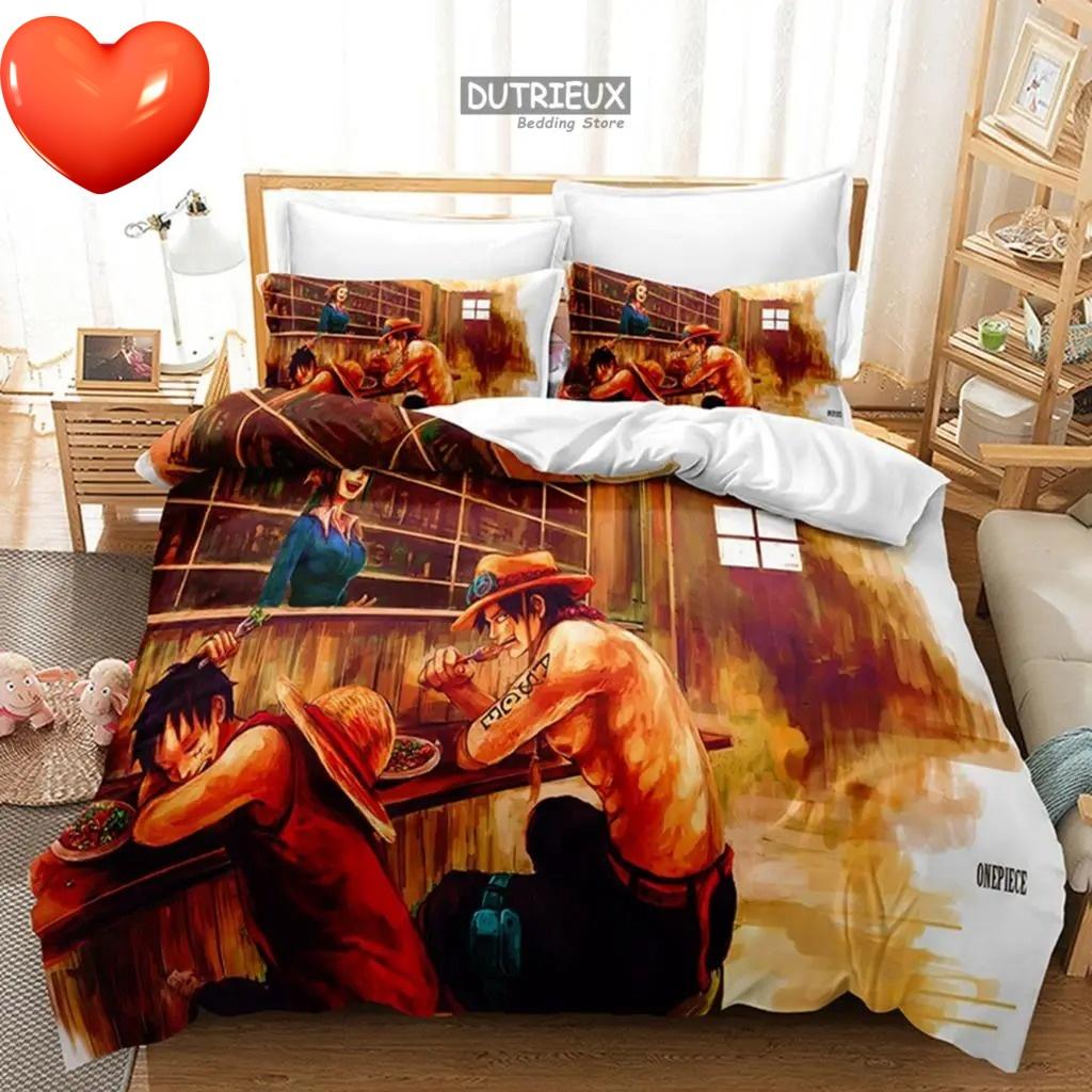 ONE PI-ECE Anime Bedding Set Juvenile Monkey D.Luffy Odyssey Pattern Duvet Cover Set Bedding Set King Size Bed Comforters