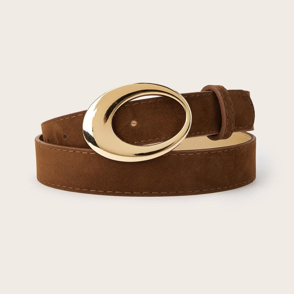 Minimally Retro Gold Ring Buckle Decorative Suede Women Casual Belt For Fashion Accessories