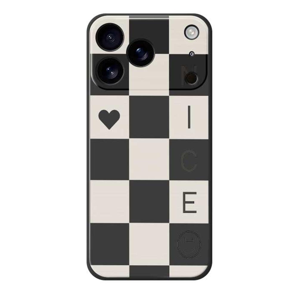 

For iPhone 17 Pro Max Case Grids Pattern Printing Straight Edge TPU Phone Back Cover Black