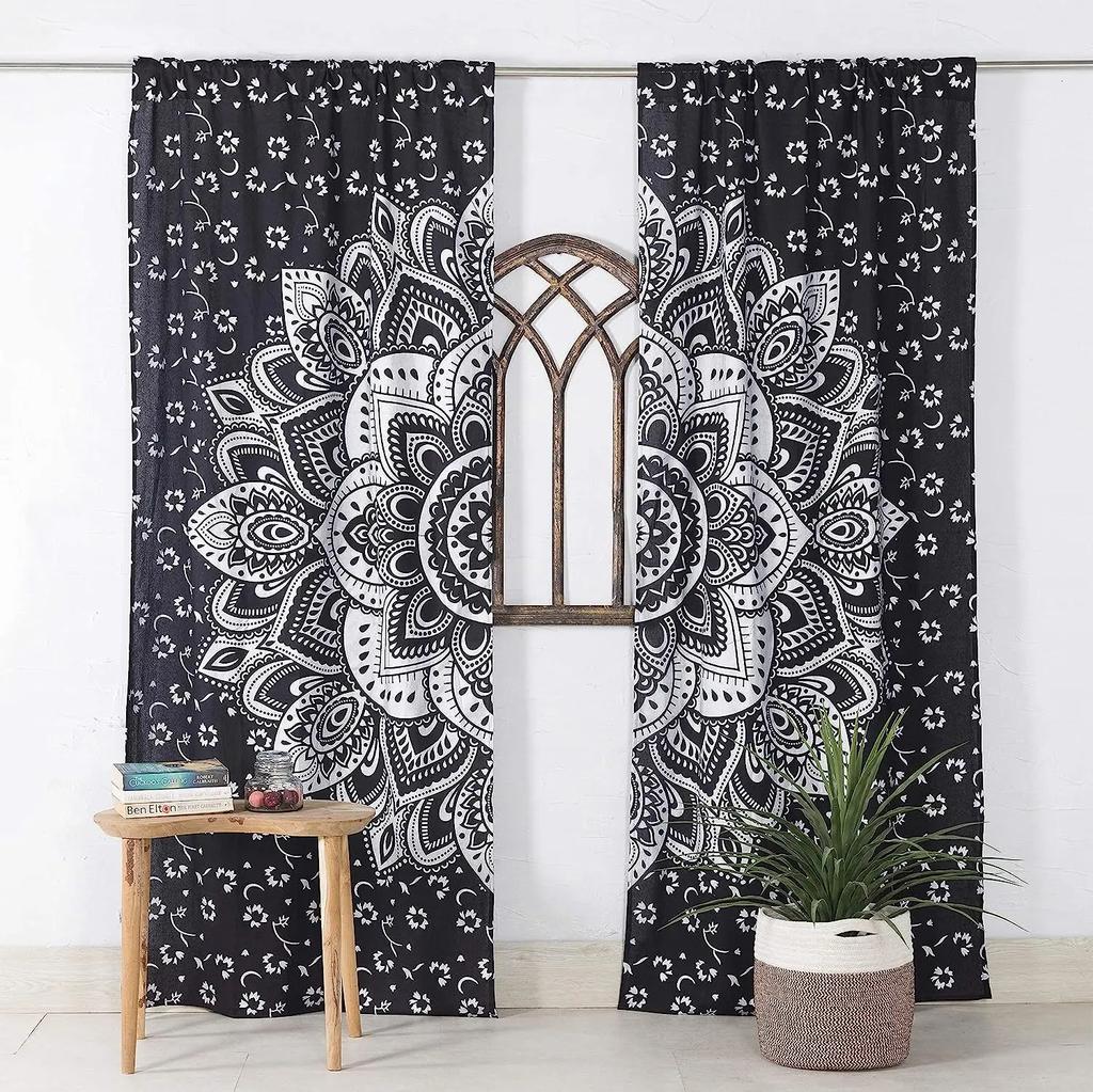 Schwarz Silber Mandala Blume Böhmisch Hoch Verdunkelnde Vorhänge Wohnzimmer Schlafzimmer Zuhause Dicke Verdunkelungsvorhänge Mehrfarbiger Vorhang