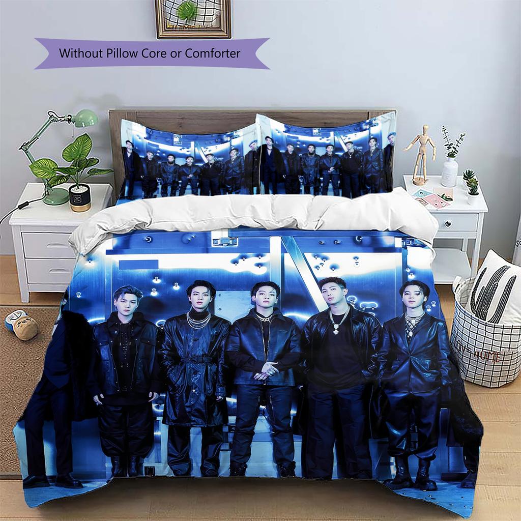 BTS Pattern Bedding Home Decoration Birthday Gift (1 * Duvet Cover + 2 * Pillowcase, Without Core)