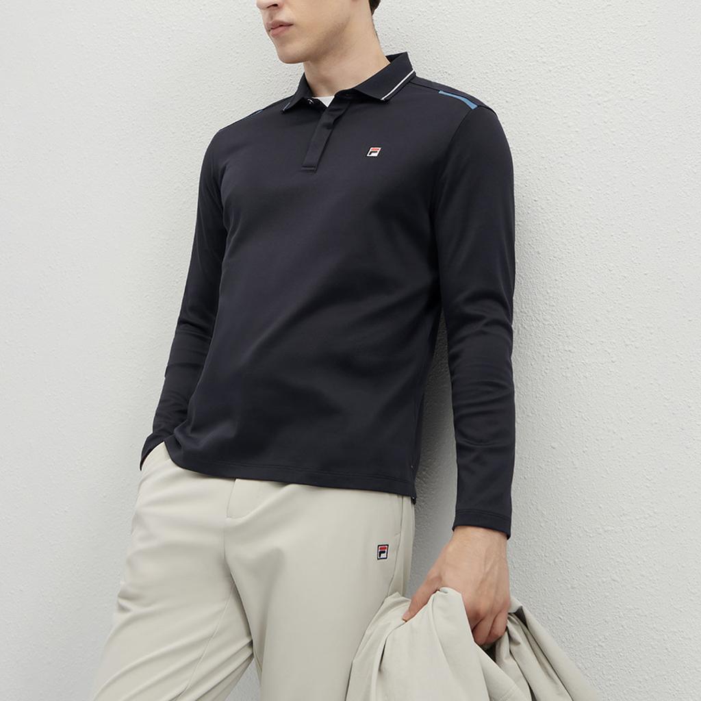 FILA Color Block Knitted Long Sleeve Polo Shirt Men tops Legendary-Blue F11M341202R-NV