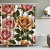Pink Rose Shower Curtain 3D Printed Waterproof Bathroom Decor Artificial Flowers Plants Home Improvement