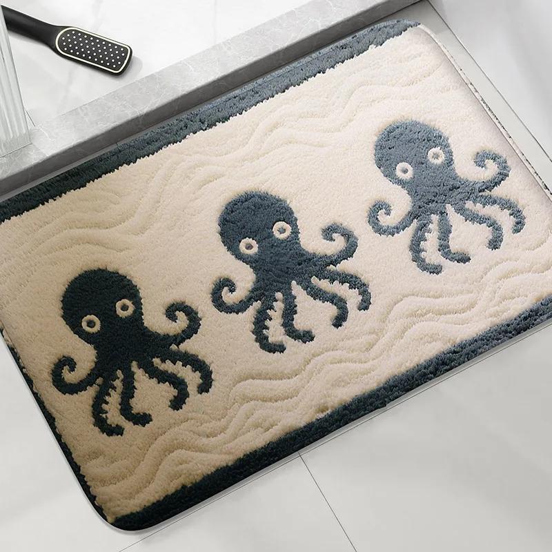 Seaside Bathroom Mat Set Toilet Water Absorbing Foot Mat Home Decor Door Mat Machine Washable