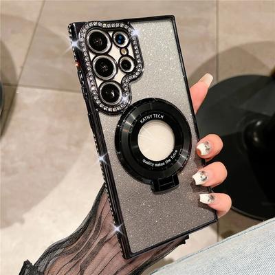 Funda magnética Magsafe con soporte de diamante y brillo degradado con revestimiento de lujo para Samsung Galaxy S24 S23 Ultra S22 Plus / iphone 15 14 13 12 11 Pro Max