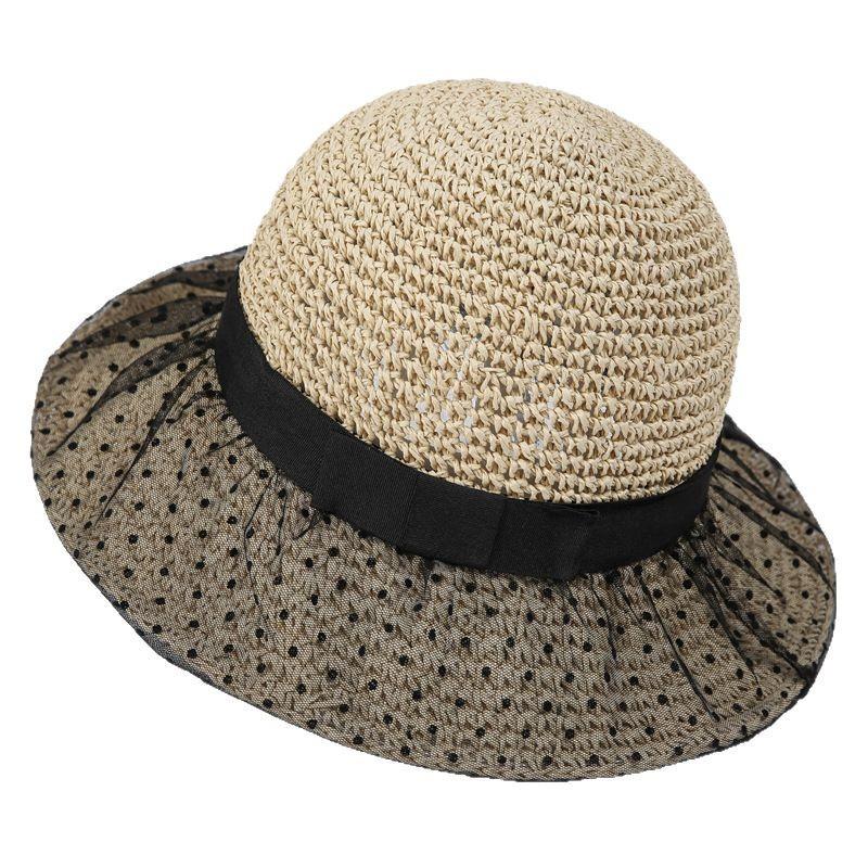 French Style Foreign Wave Dot Mesh Hollow Bucket Hat Sun Hat Children Summer Straw Hat Basin Hat Vacation Travel Bucket Hat