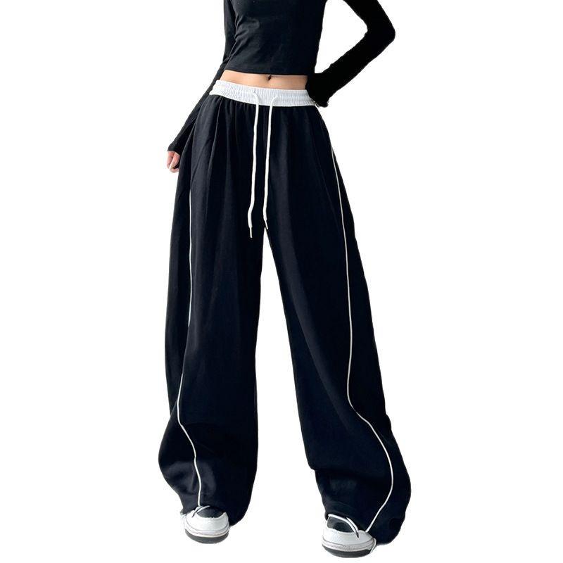 American retro black sweatpants women's spring and autumn new loose casual sweatpants drape wide-leg pants