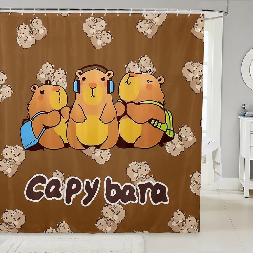 Lovely Capybara Fabric Shower Curtain, Cute Pet Rodents Shower Curtains for Bathroom Murine Animal Capybara Print Animals Lovers