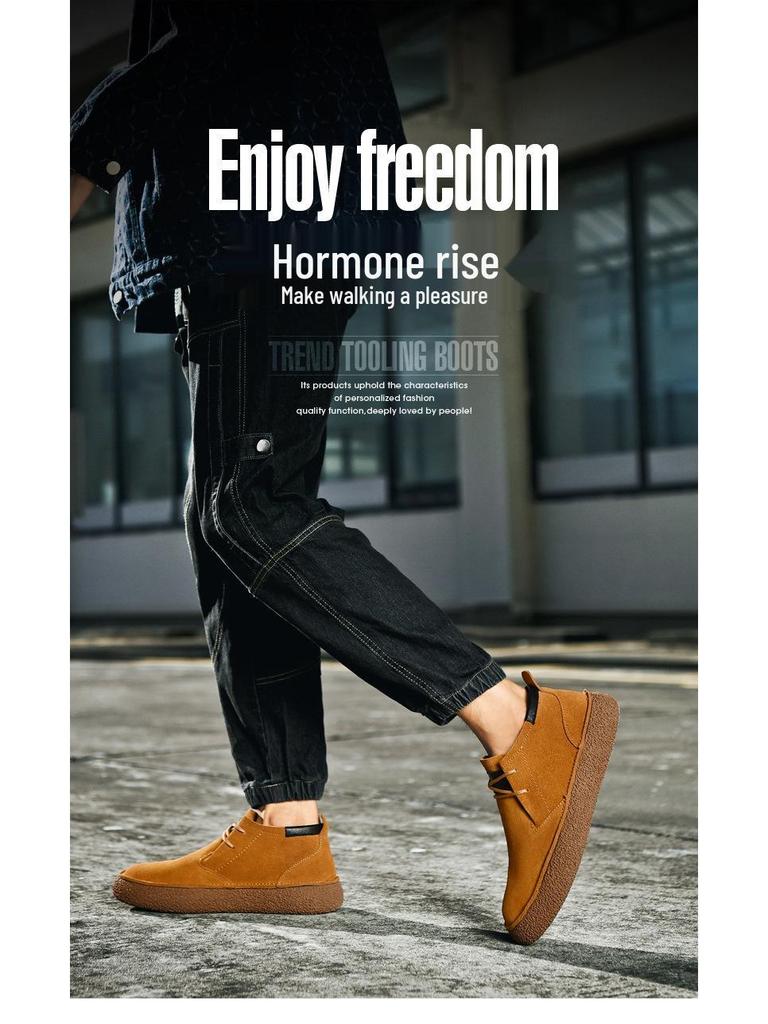 Semišové Hedvábné Retro Pánské Polobotky - Ležérní Kožené Boty se Silnou Podrážkou