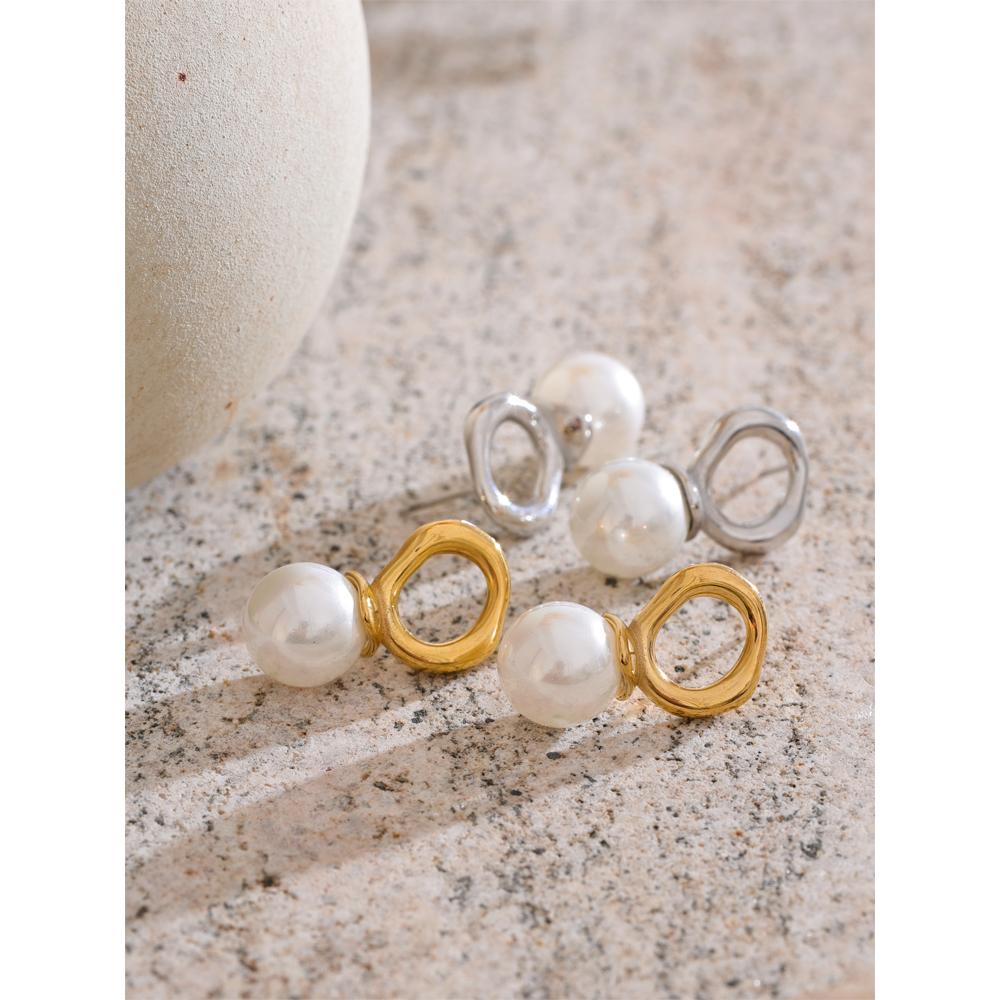 Eetit Korean Elegance Stainless Steel Simulated Pearls Geometric Stud Earrings for Women Korean Style Chic Daily Wear Jewelry