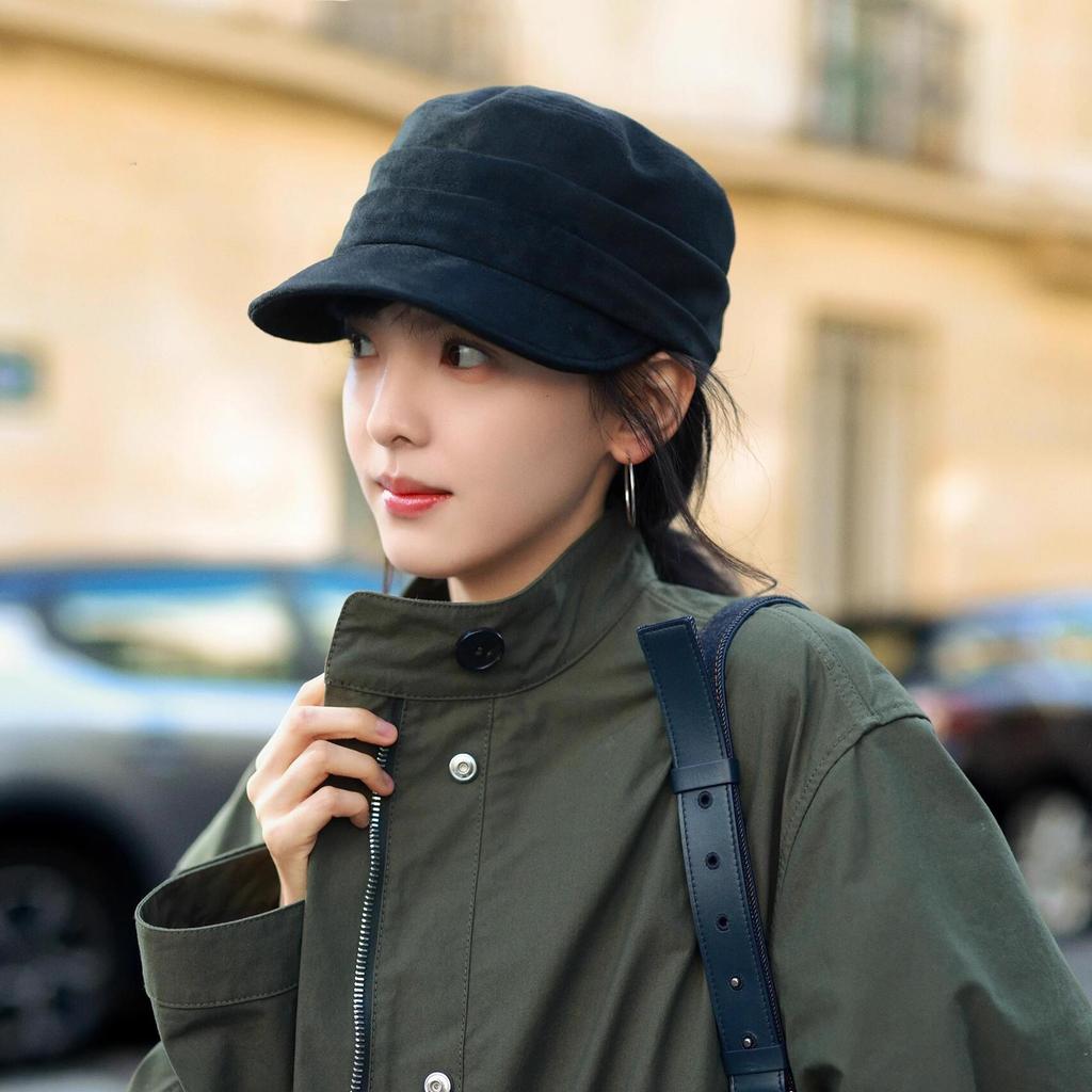 Zhang Ruonan's same style equestrian hat for women, autumn and winter, makes the face look smaller, suede knight hat, fashionable retro pleated