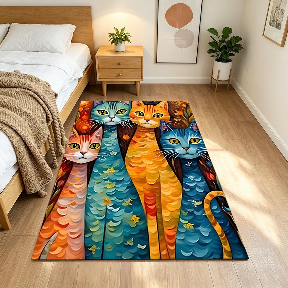 Cute Cat Square Carpet Rug Non-slip Rug for Living Room, Bedroom, Study Room, Hallway Decoration, Perfect for Home Decoration or Holiday Gifts