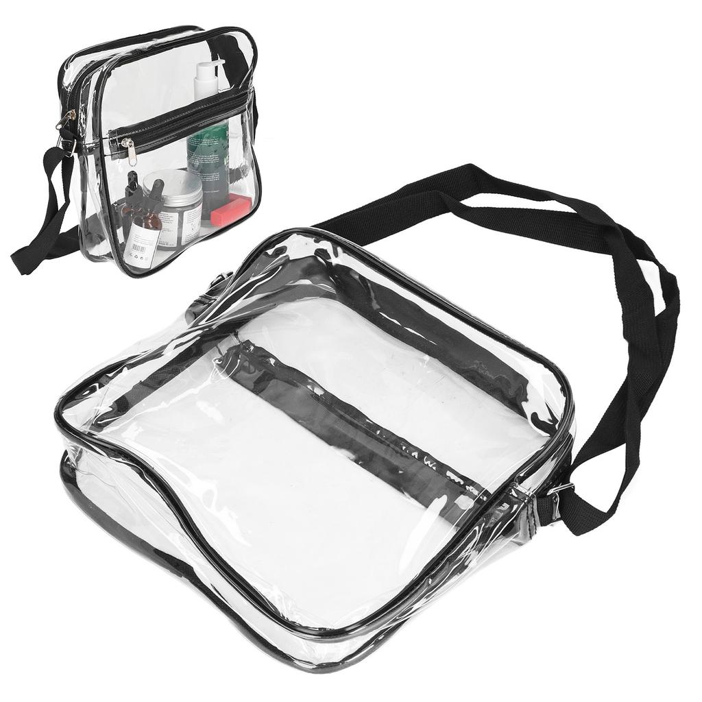 Transparent Messenger Shoulder Bag Clear Tote Bag Purse with Zipper Closure for Outdoor Traveling