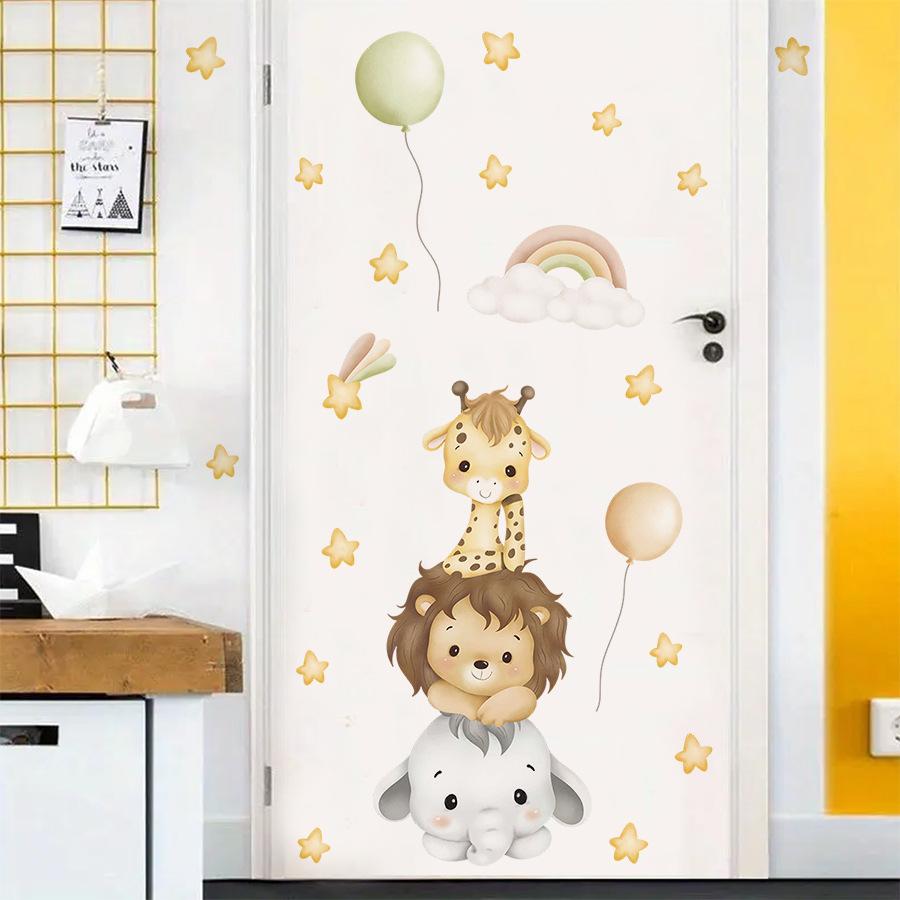 Cartoon Animals Door Sticker Kids Room Bedroom Door Decoration Cute Self-Adhesive Door Wall Art