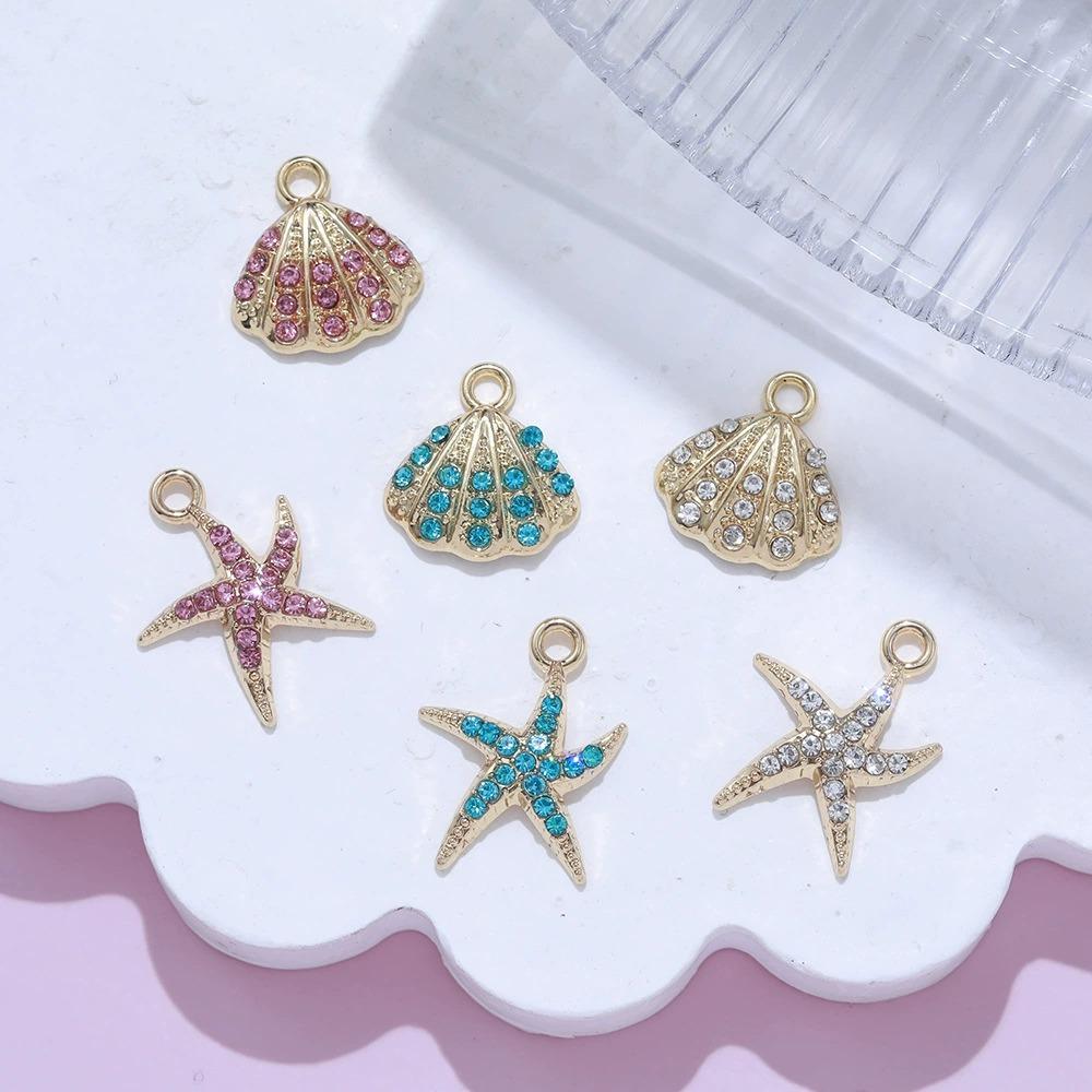 10Pcs Gold Plated Crystal Shell Starfish Charm Pendant For Jewelry Making Bracelet Necklace Diy Accessories Craft Findings