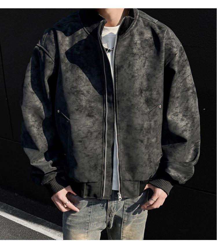Men's Retro Versatile Stand Collar PU Leather Jacket - Casual and Wear-resistant for Spring and Autumn